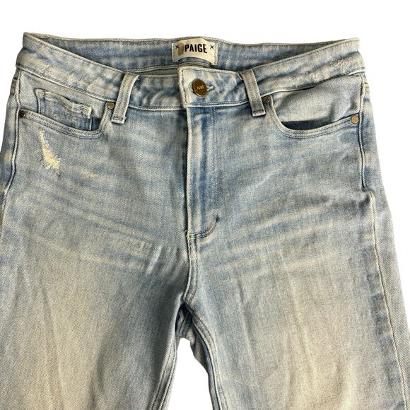 Paige Collete High Rise Flare Jeans Size 29 Light Wash Raw Hem Distressed Denim - Picture 5 of 13